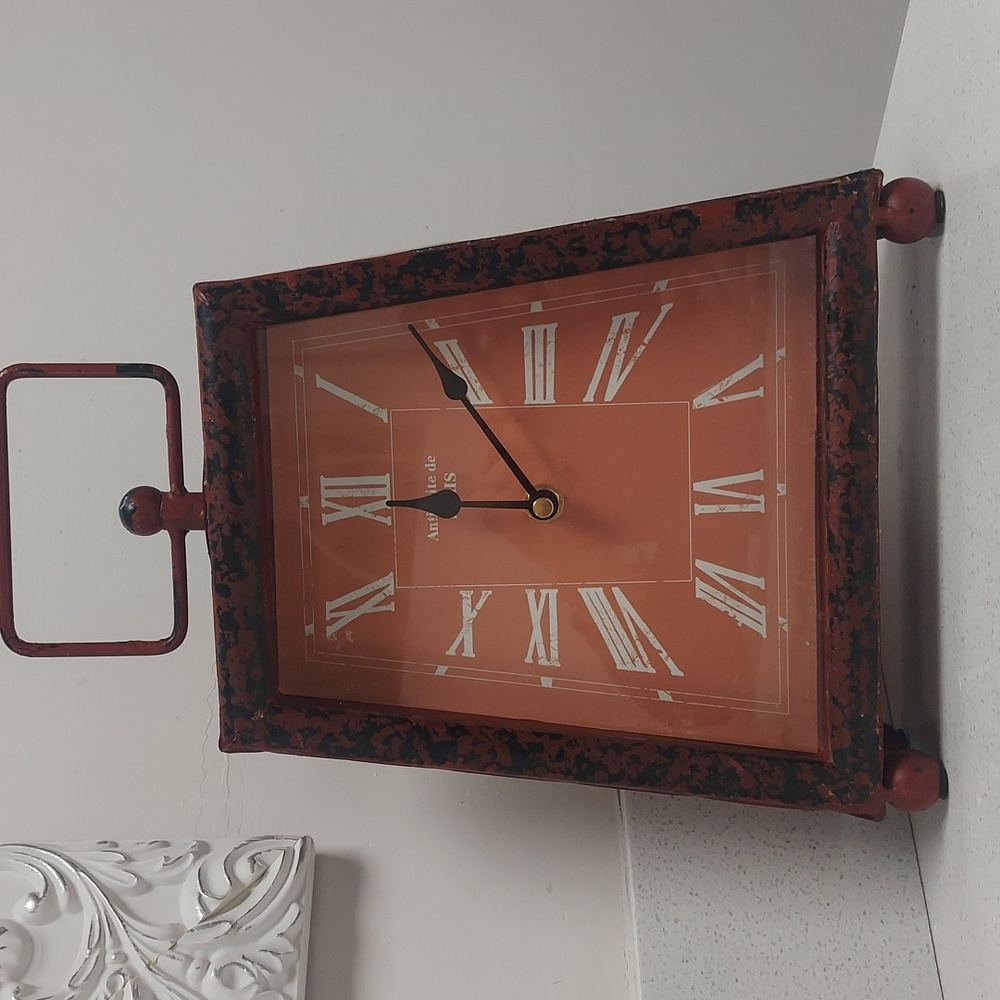 Antiquite Paris  Distressed Brick Red Table Shelf Clock